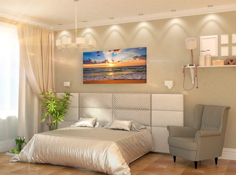 Muolunna BK1850 Wall Art Decor Large Canvas Print Picture Sunrise Ocean Beach Waves Scenery Modern Painting Artwork for Office Wall Decor Home Decoration Stretched and Framed Ready to Hang, 20x40inch - Image 2